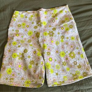 Fabletics Floral Bike Shorts - Pink and Yellow